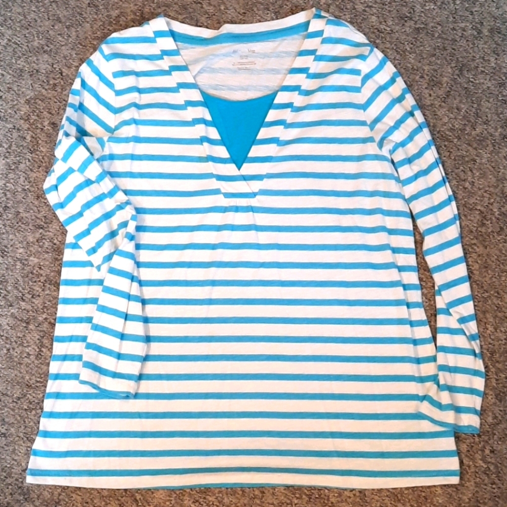 White Stag Teal Long Sleeved Striped XL